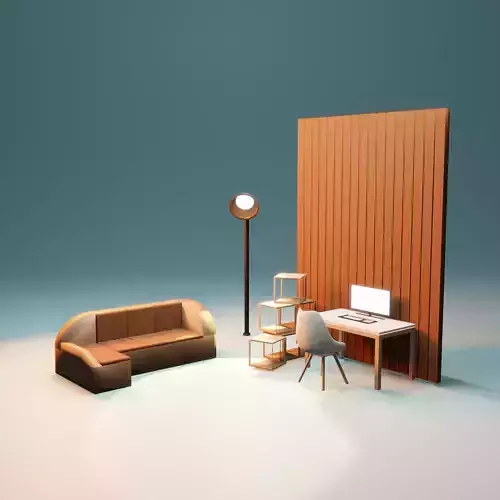 office 3D model sofa and lamp