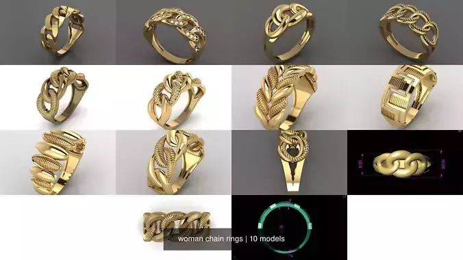 woman chain rings 3D Model Collection