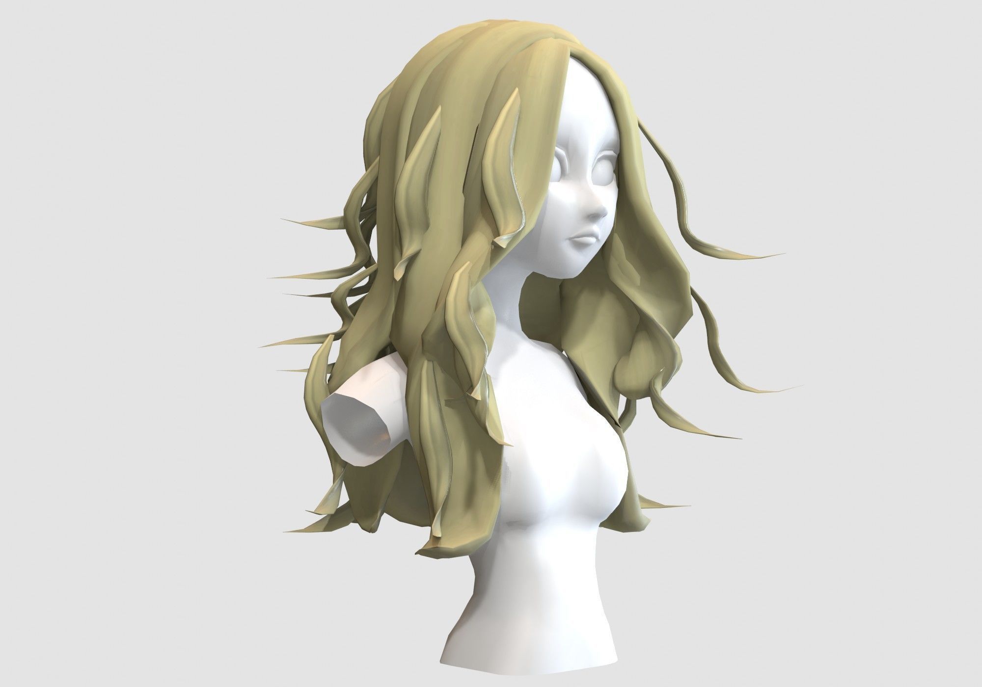 Wavy Female Hairstyle Low-poly 3D model_1