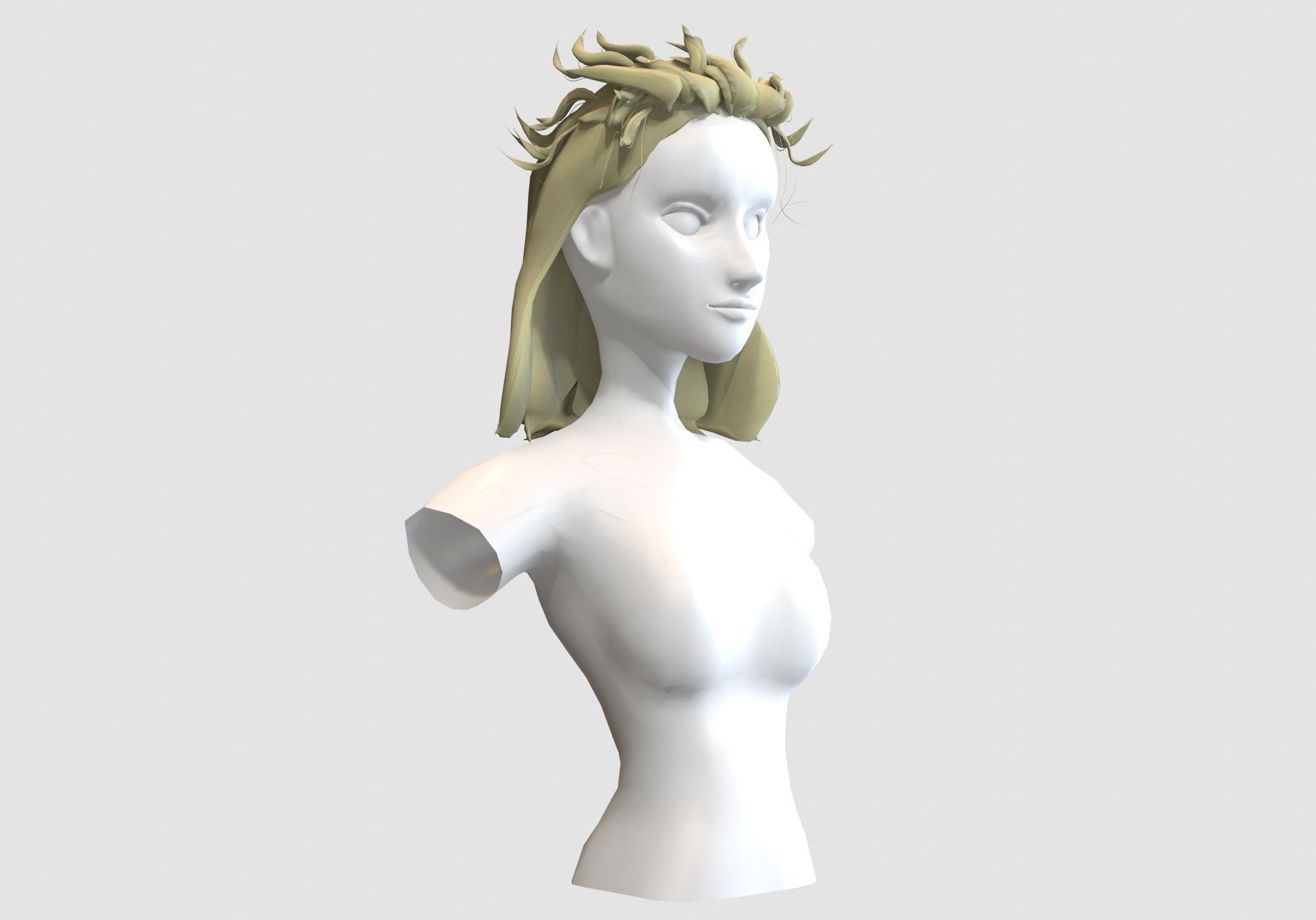 Tousled Female Hairstyle  Low-poly 3D model_1