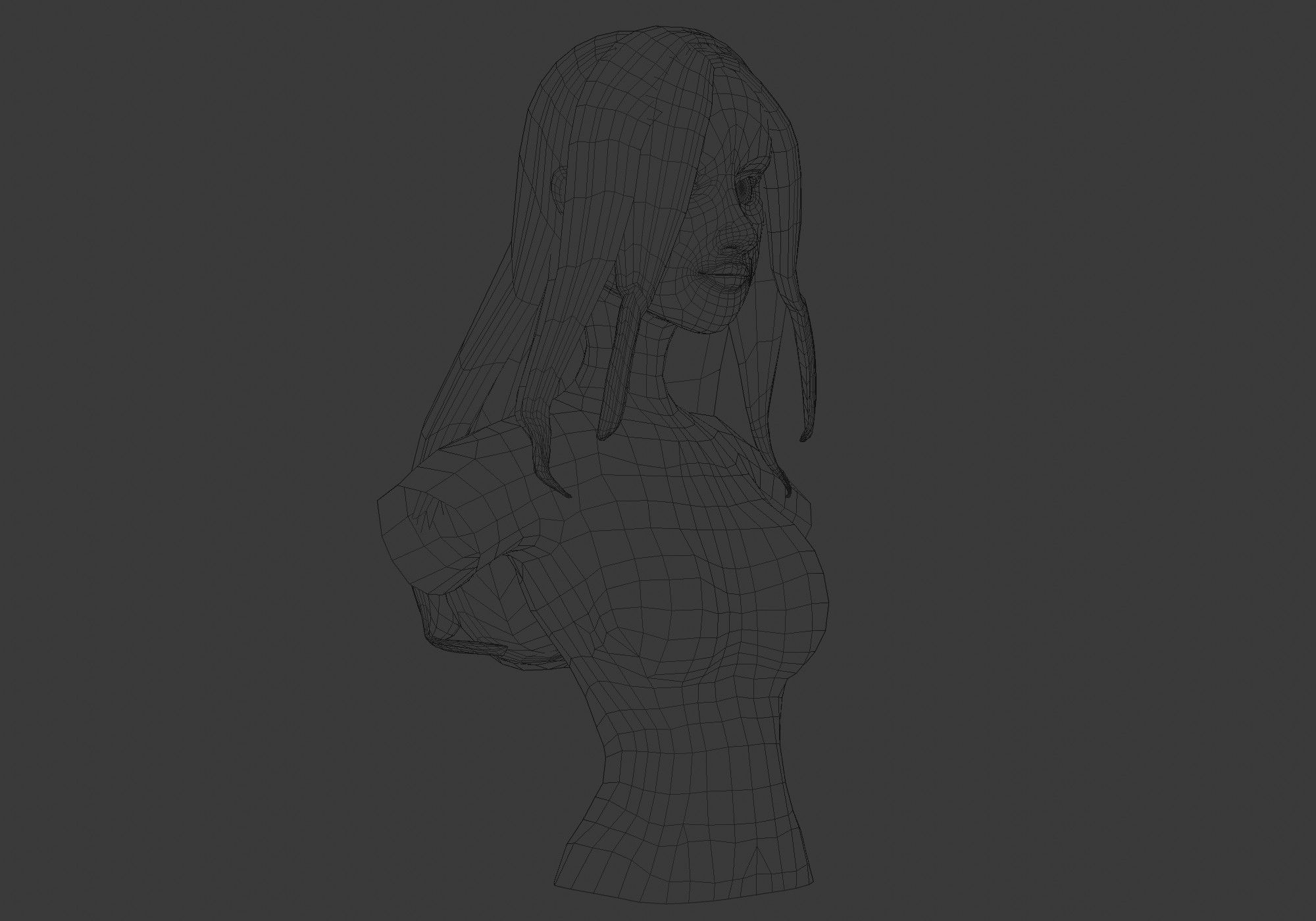 Simple Female Hairstyle Low-poly 3D model_6