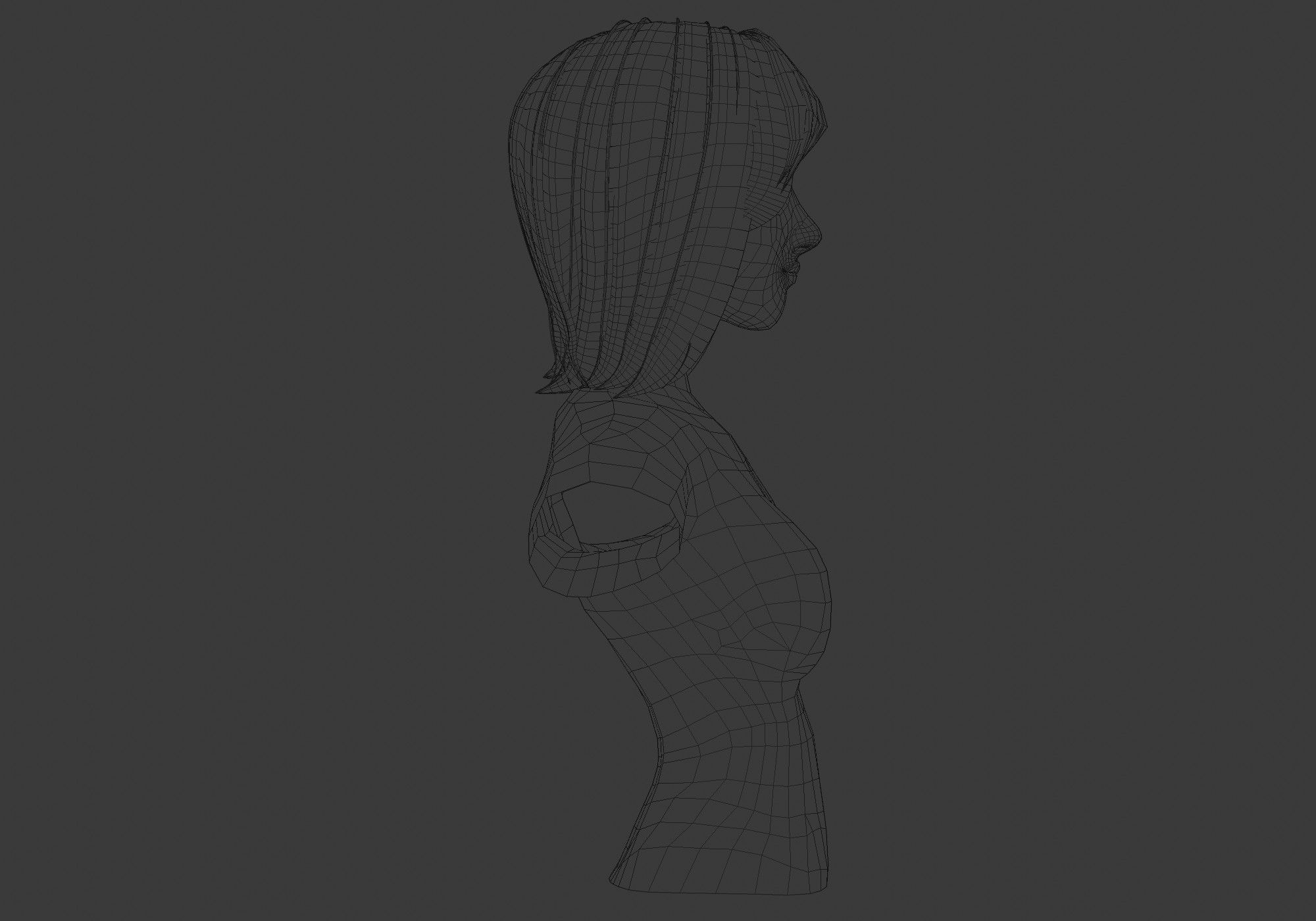 Ordinary Female Hairstyle Low-poly 3D model_7