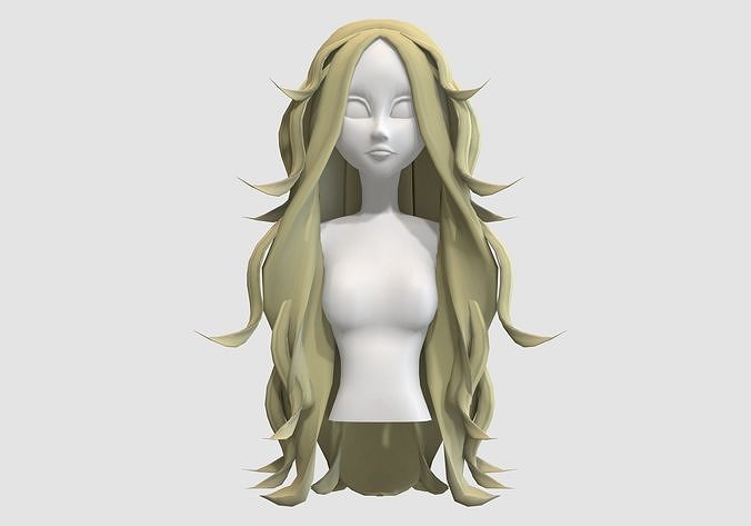 Long Wavy Hairstyle  Low-poly 3D model
