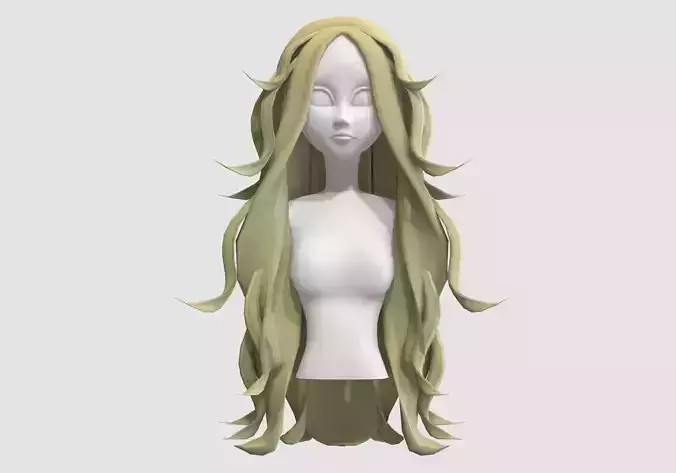 Long Wavy Hairstyle  Low-poly 3D model