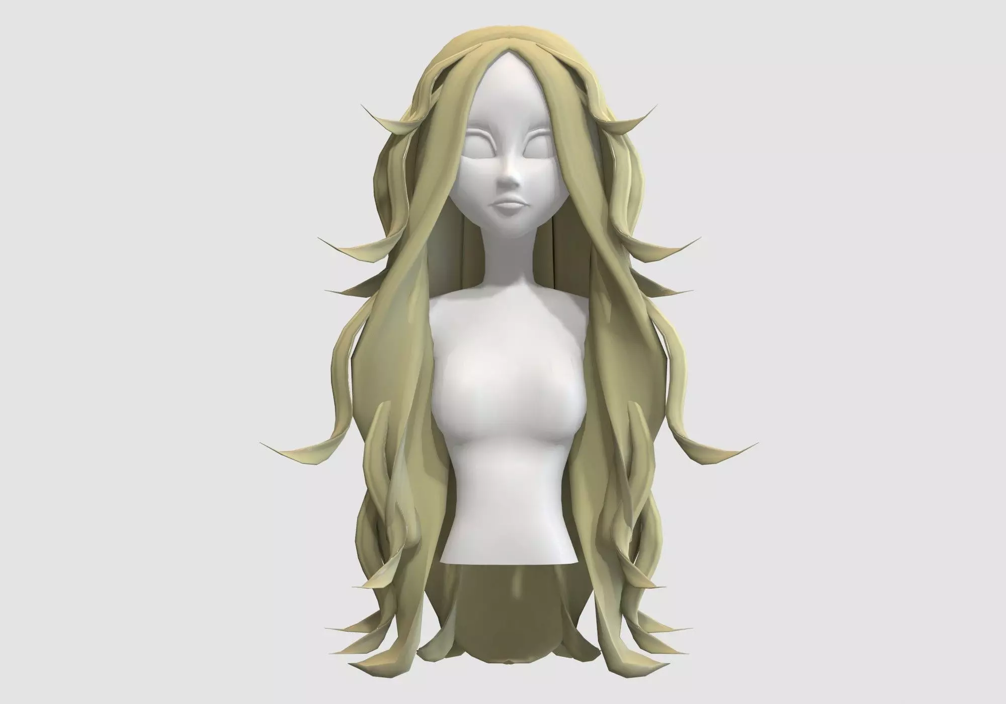 Long Wavy Hairstyle Low-poly 3D model_0