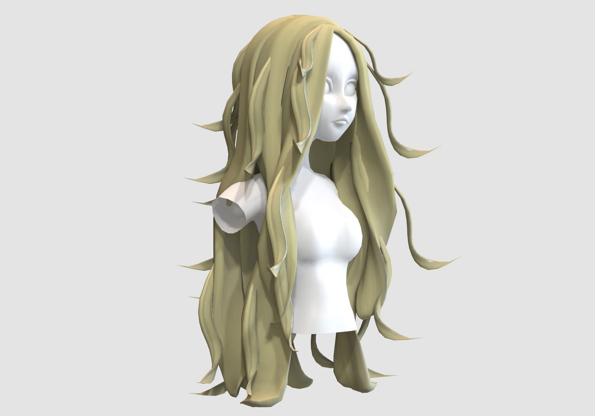 Long Wavy Hairstyle Low-poly 3D model_1