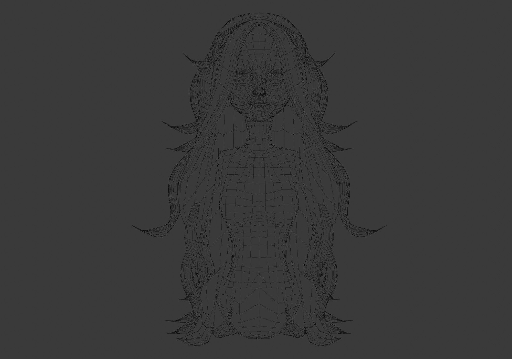 Long Wavy Hairstyle Low-poly 3D model_5