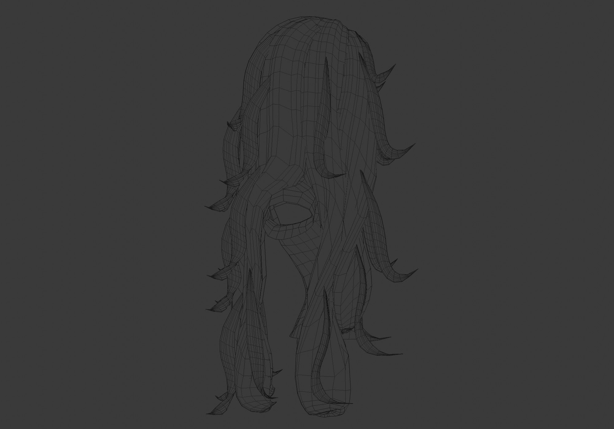 Long Wavy Hairstyle Low-poly 3D model_7