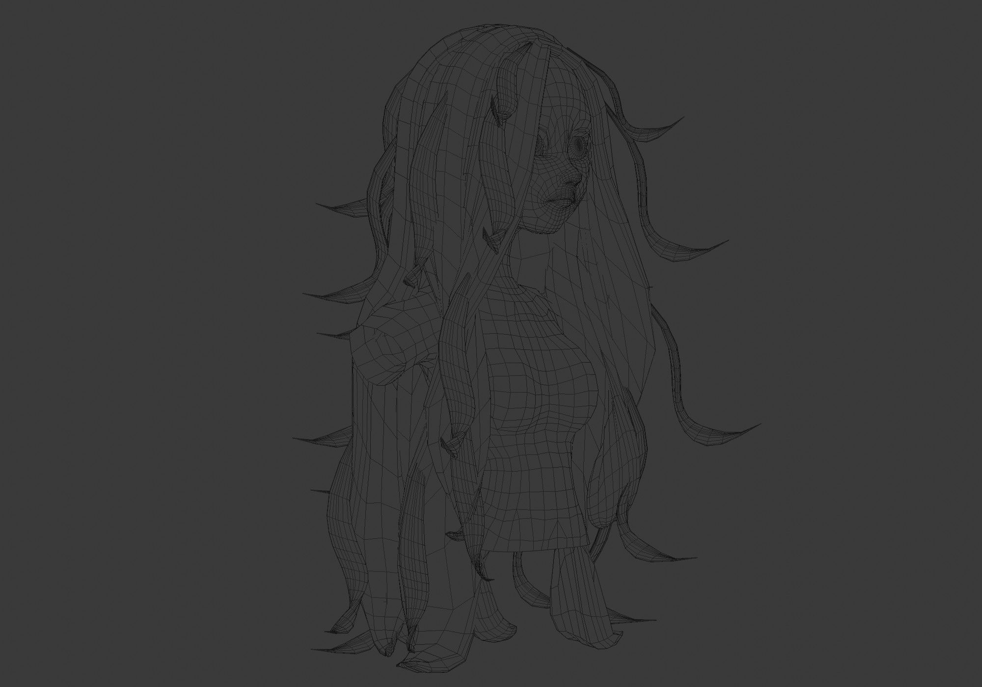 Long Wavy Hairstyle Low-poly 3D model_6