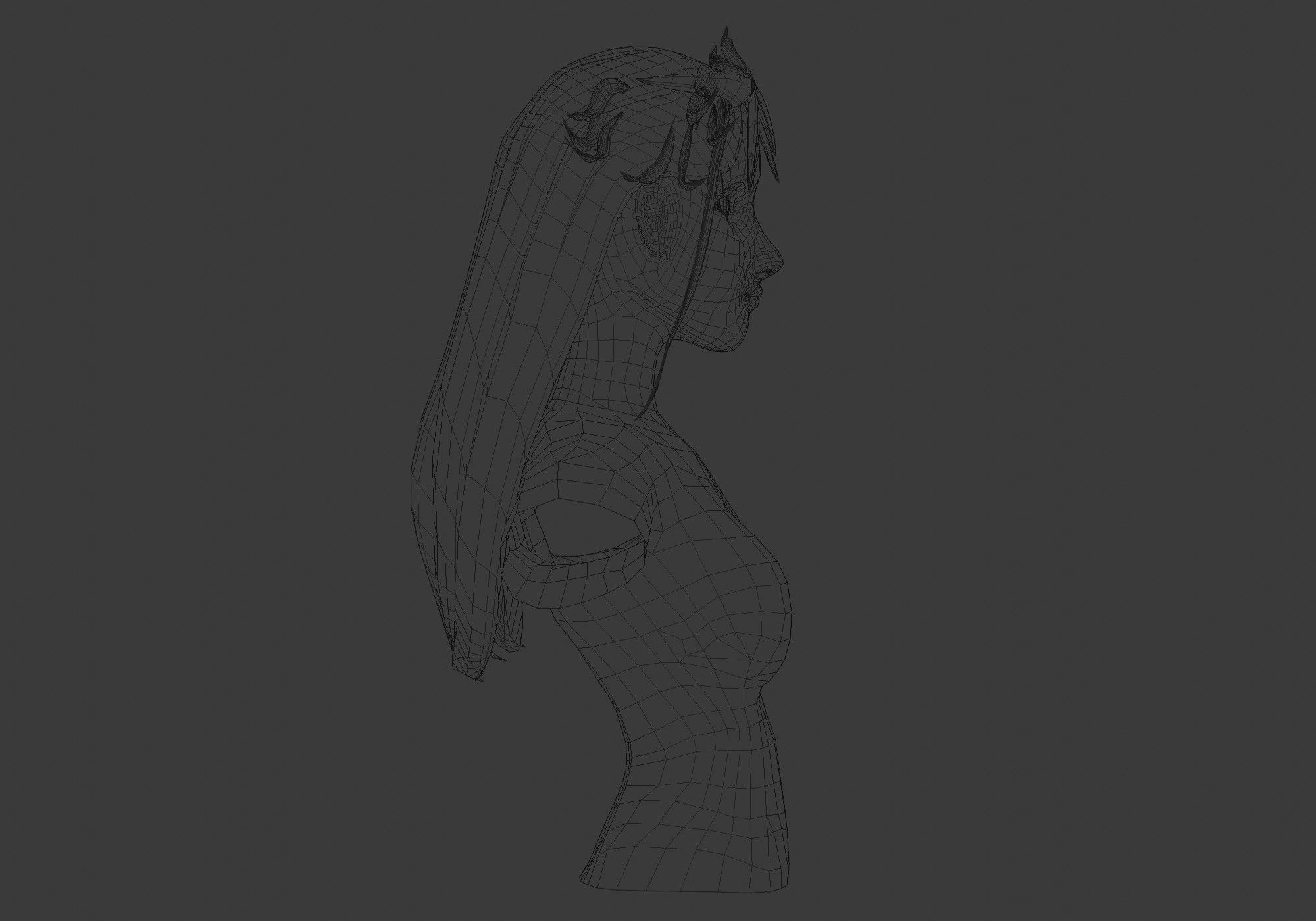 Long Female Hairstyle Low-poly 3D model_7