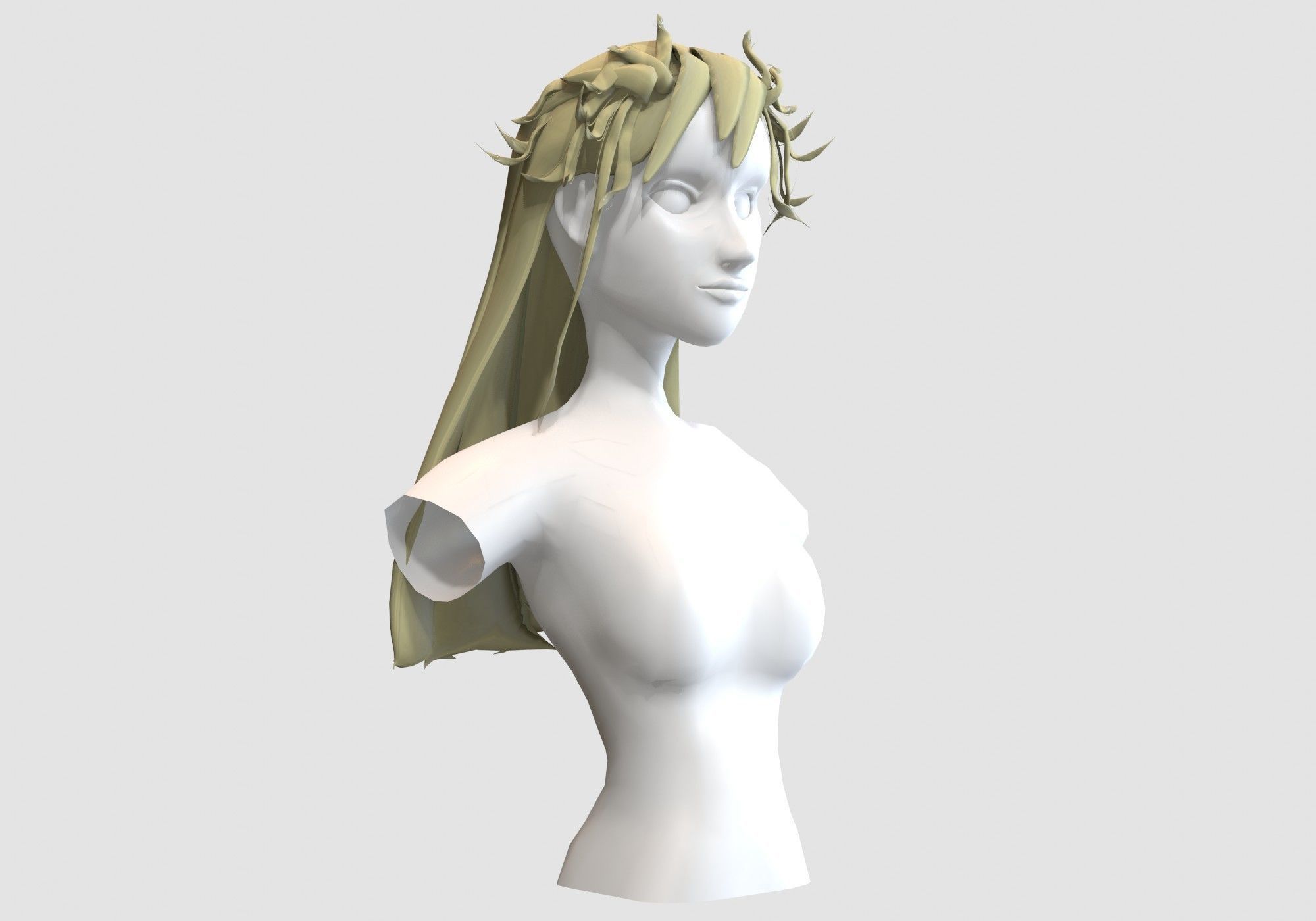 Long Female Hairstyle Low-poly 3D model_1