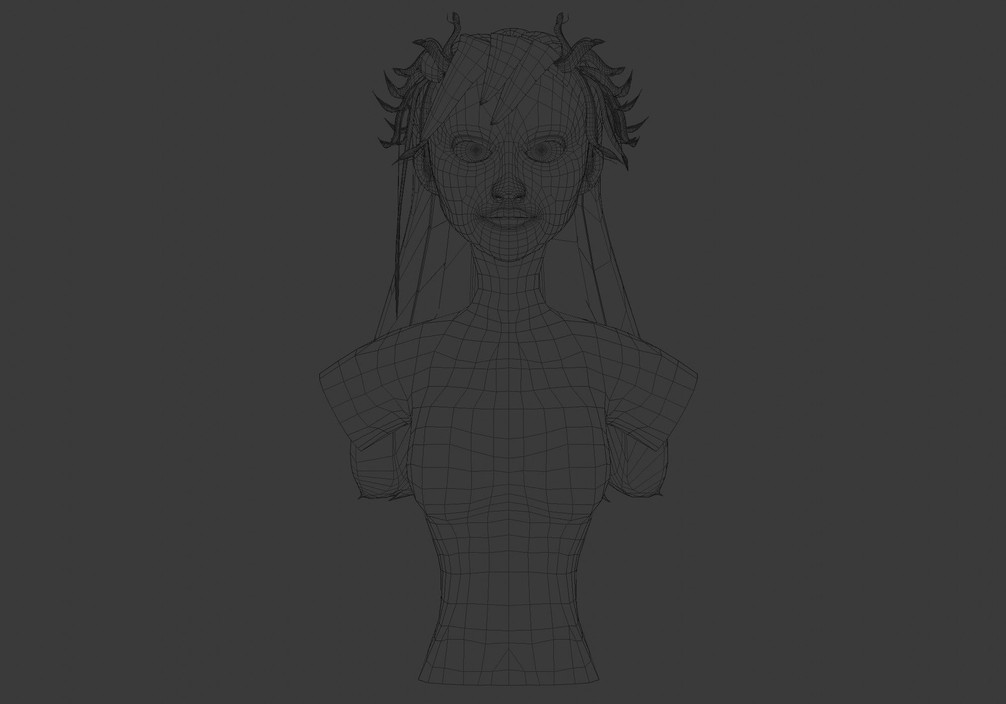 Long Female Hairstyle Low-poly 3D model_5