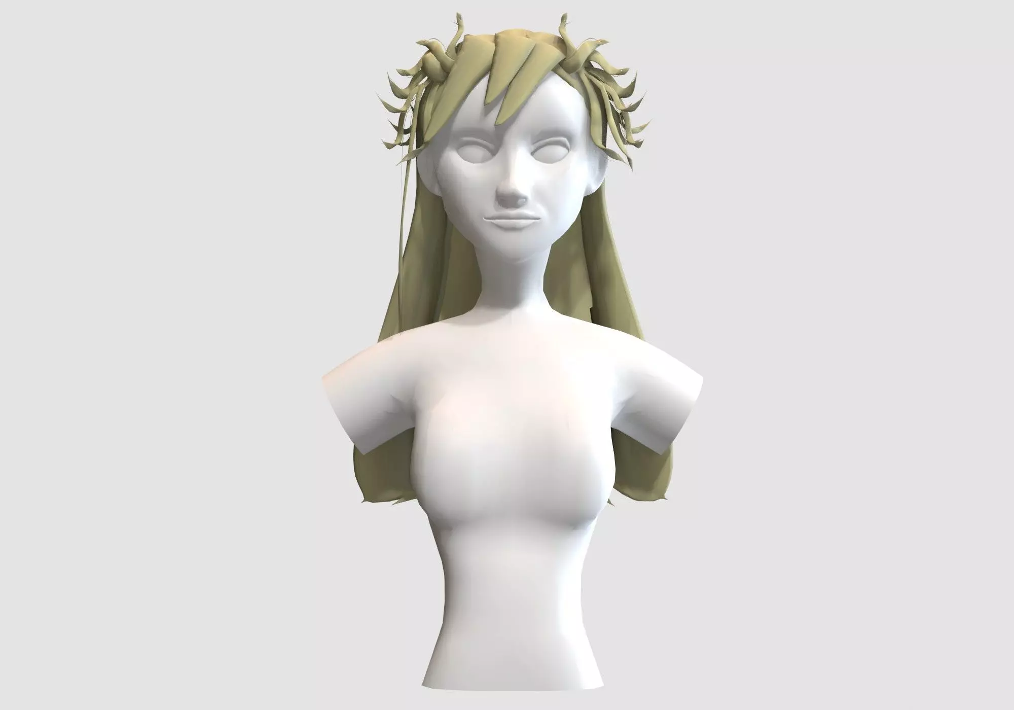 Long Female Hairstyle Low-poly 3D model_0
