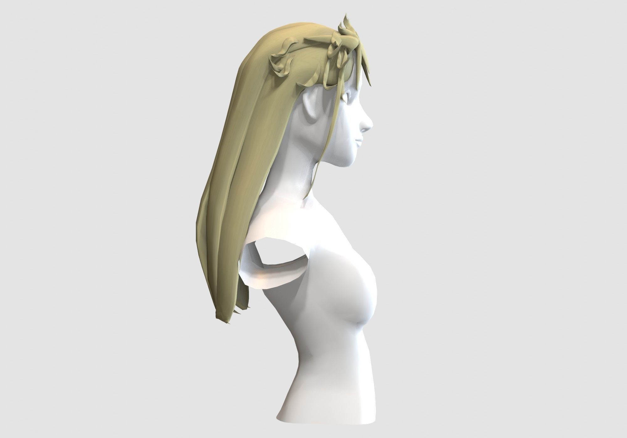 Long Female Hairstyle Low-poly 3D model_2