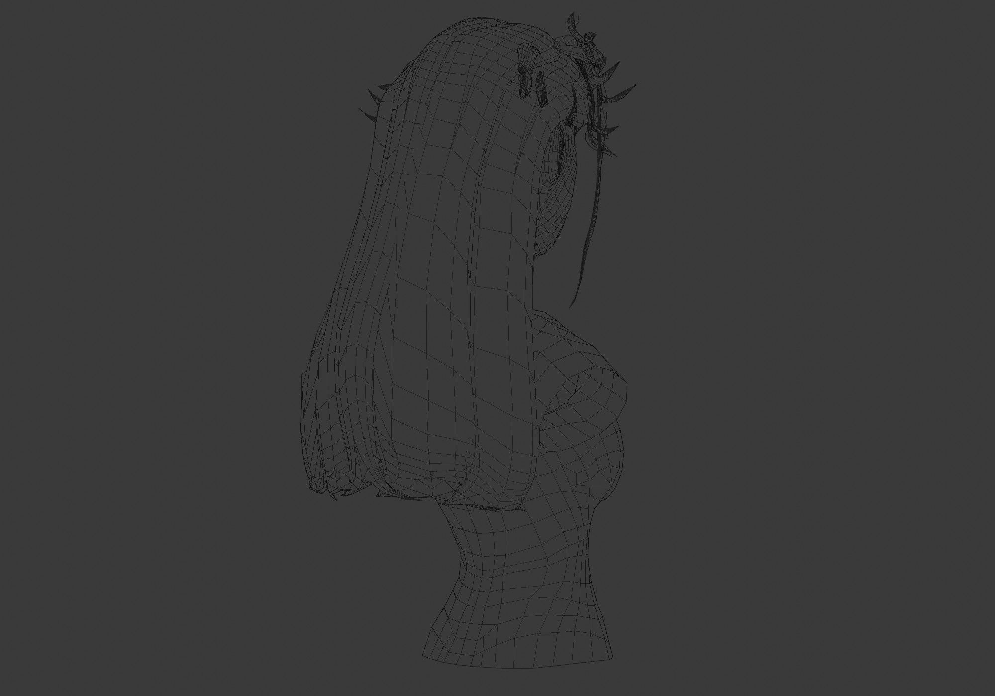 Long Female Hairstyle Low-poly 3D model_8