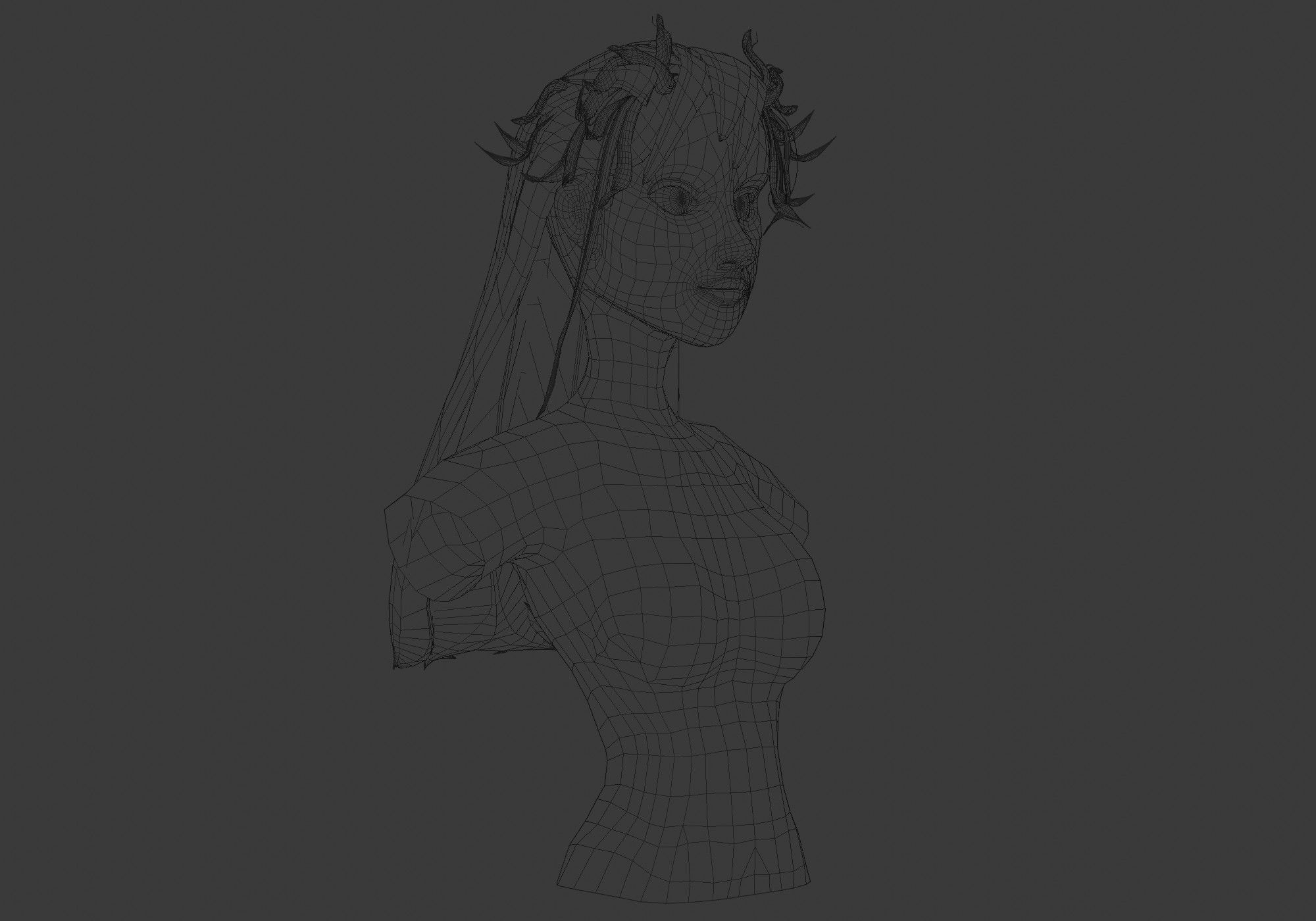 Long Female Hairstyle Low-poly 3D model_6