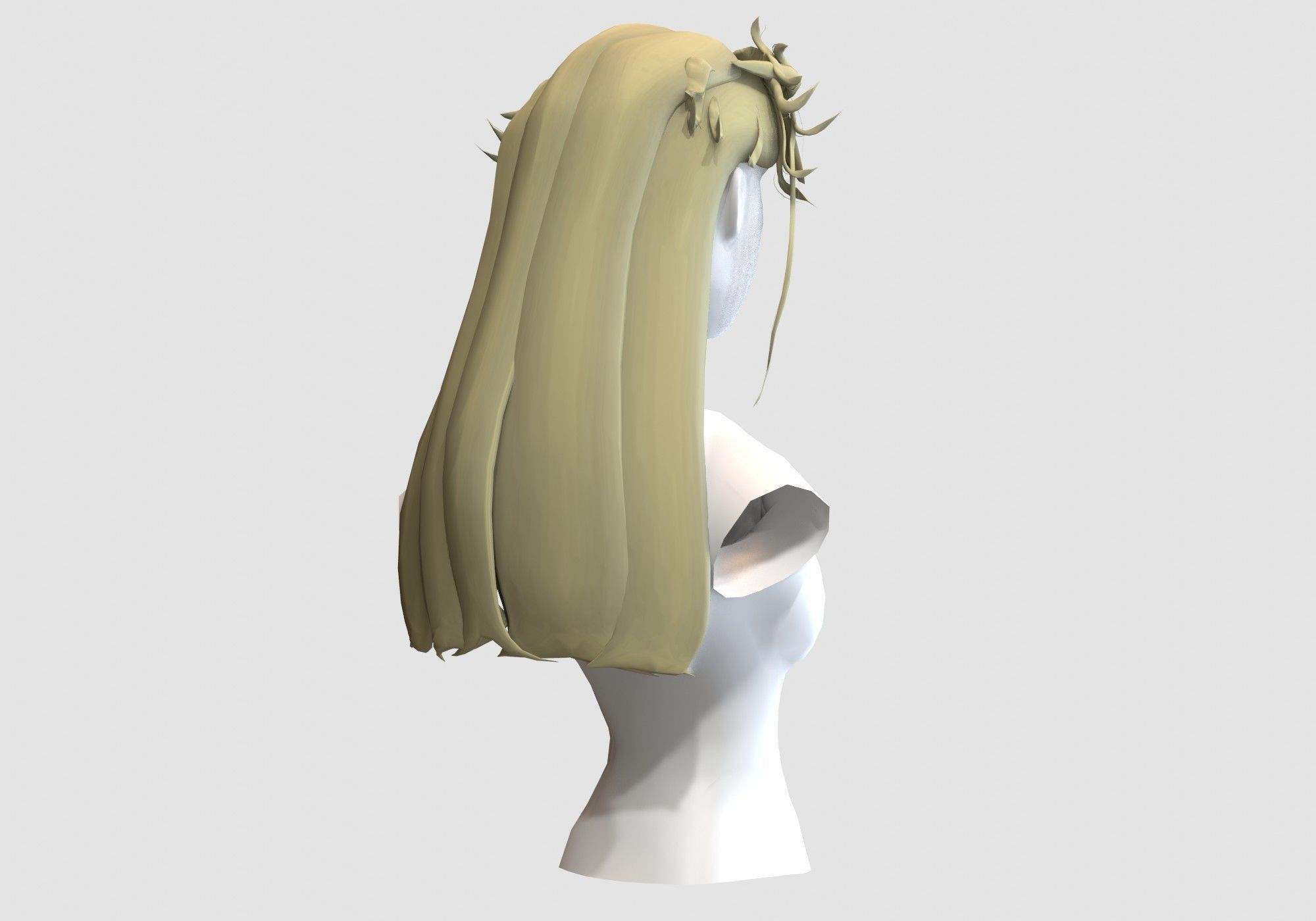 Long Female Hairstyle Low-poly 3D model_3