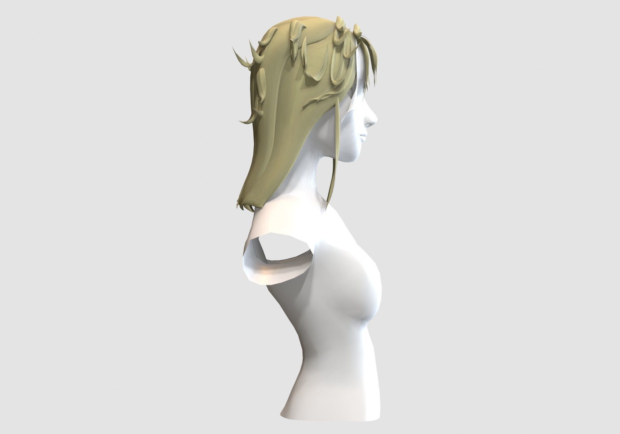 Female Elf Hairstyle Low-poly 3D model_2