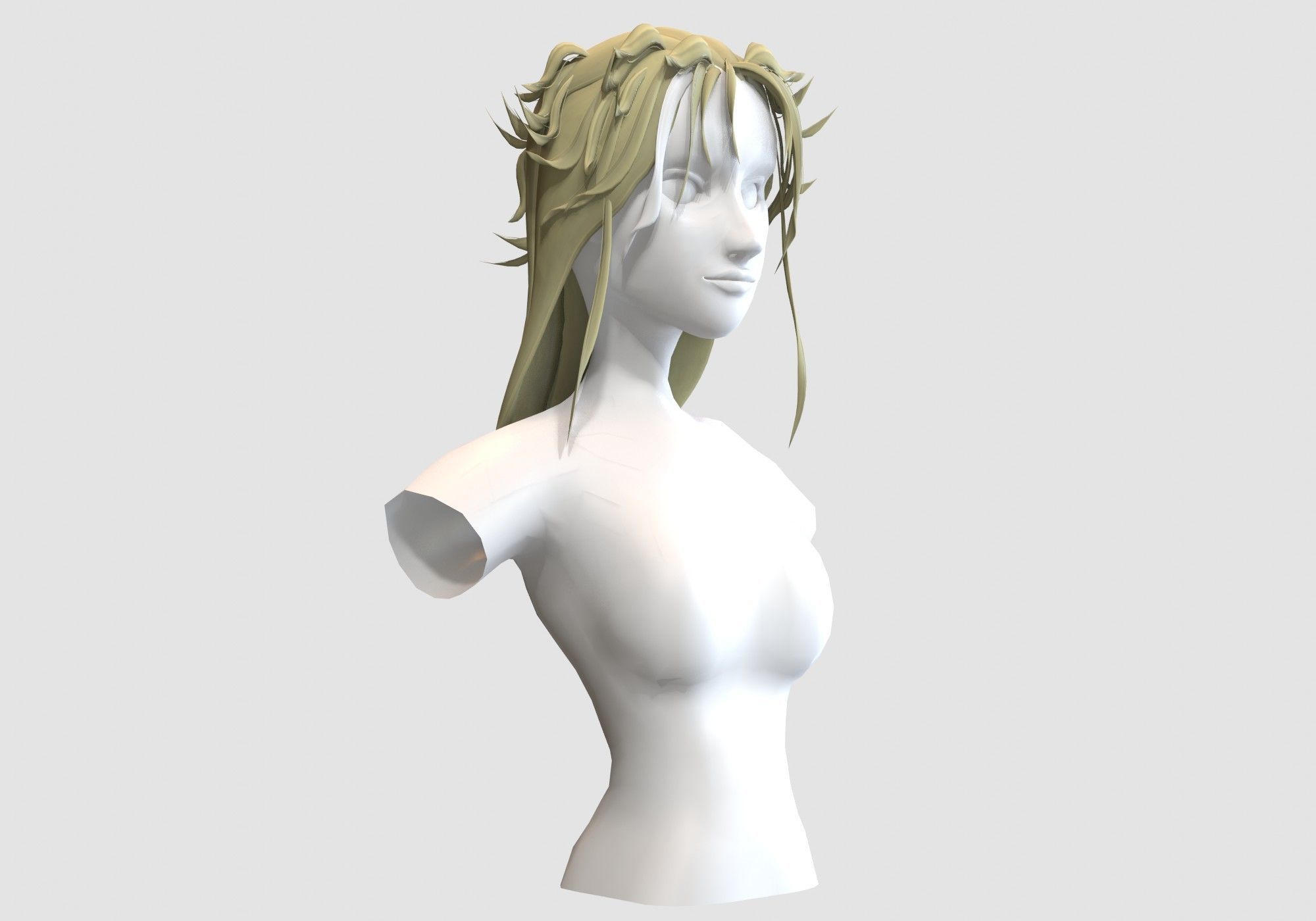 Female Elf Hairstyle Low-poly 3D model_1