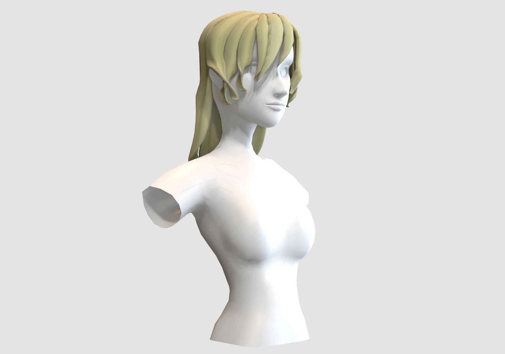 Female Bangs Hairstyle Low-poly 3D model_1