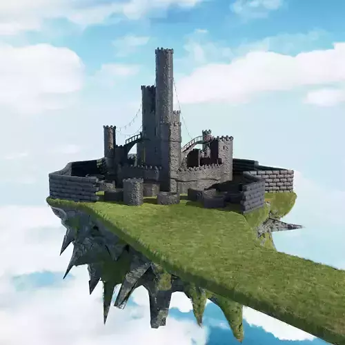 3D realistic flying castle landscape