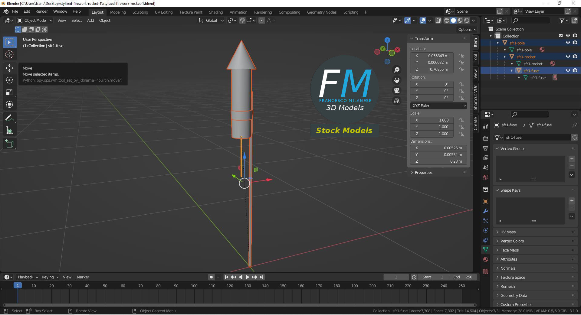 Stylized firework rocket 1 3D model_9