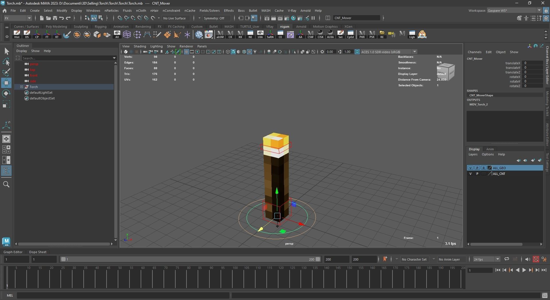Minecraft Torch Low-poly 3D model_6