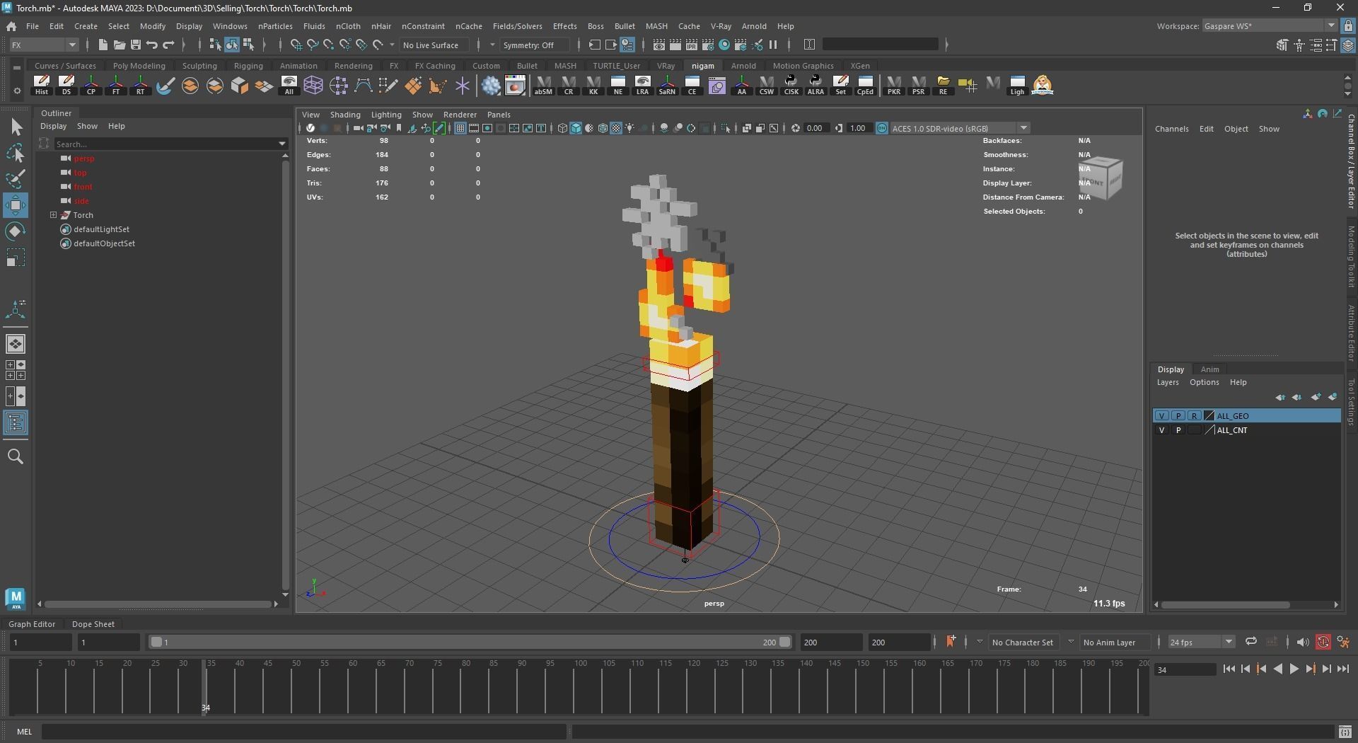 Minecraft Torch Low-poly 3D model_5