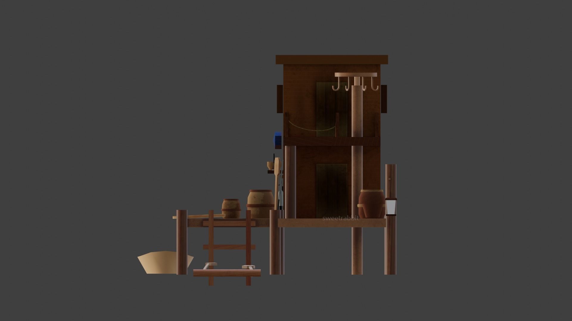 Fishing hut Low-poly 3D model_3