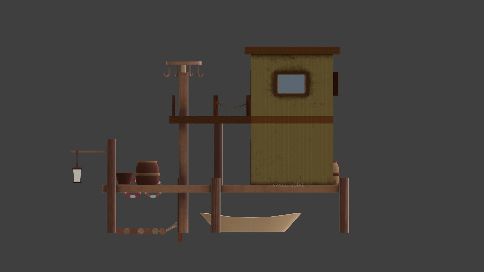 Fishing hut Low-poly 3D model_4