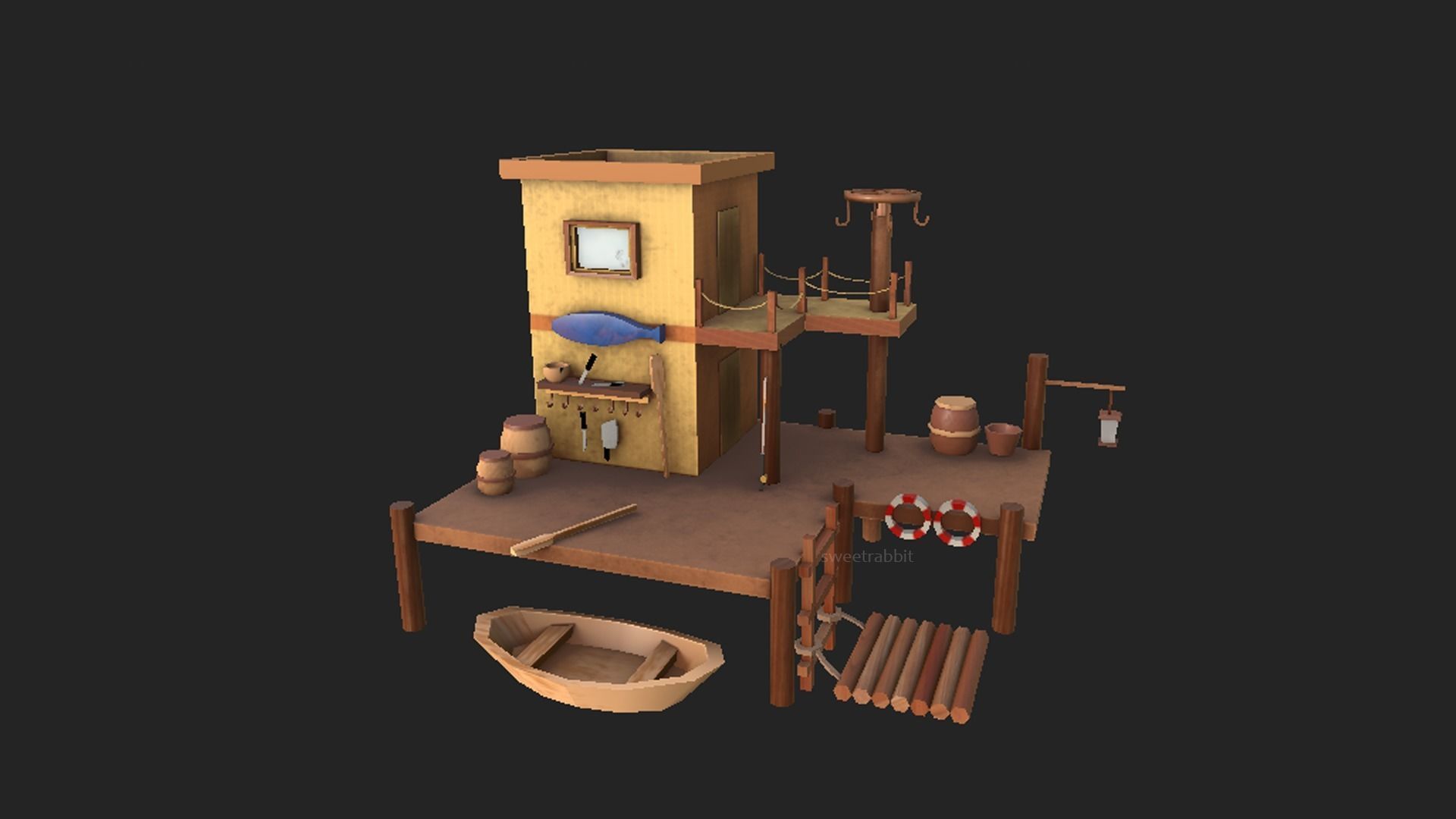 Fishing hut Low-poly 3D model_1