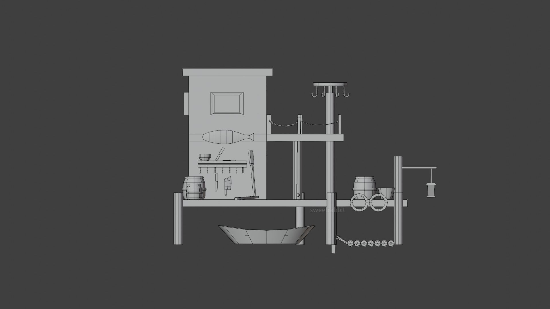 Fishing hut Low-poly 3D model_7