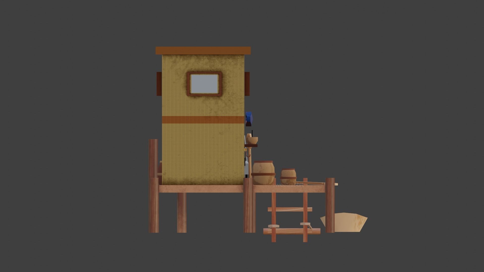 Fishing hut Low-poly 3D model_5