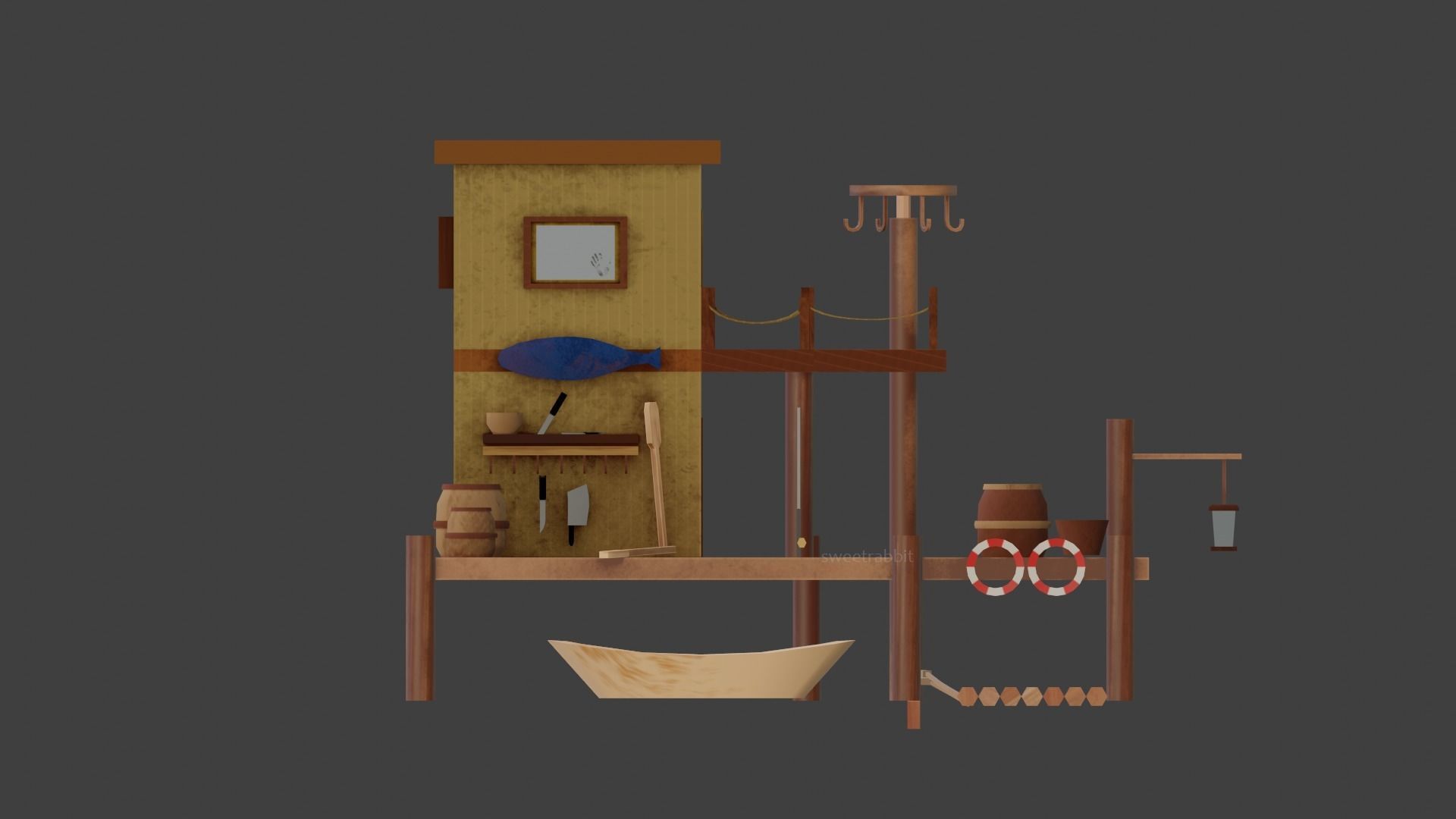 Fishing hut Low-poly 3D model_2