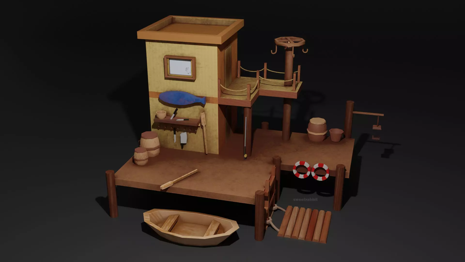 Fishing hut Low-poly 3D model_0