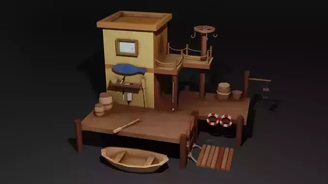 Fishing hut Low-poly 3D model