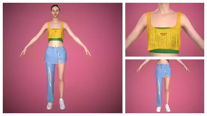 Full outfit crop top with jean and skirt