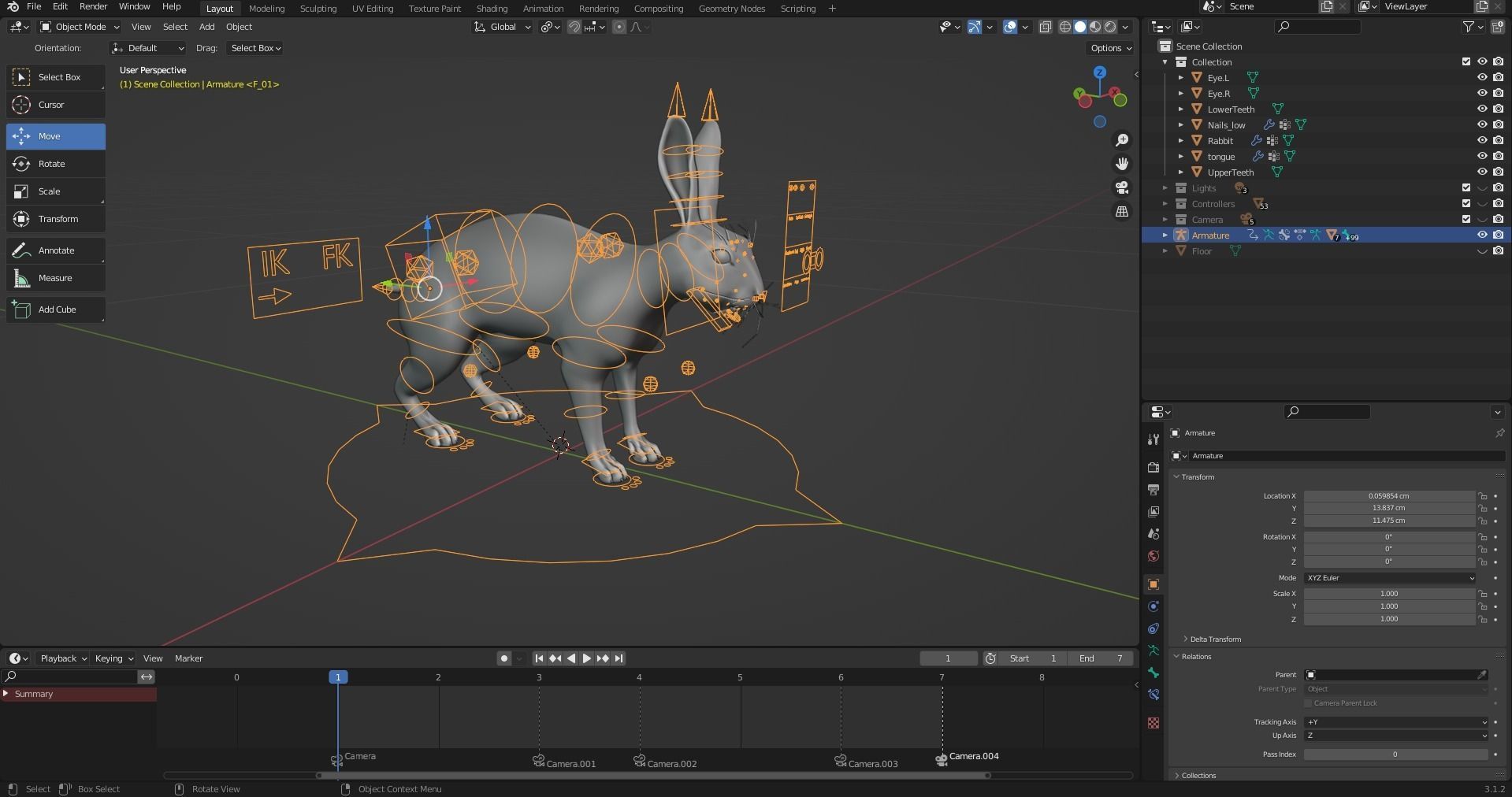Fur Rabbit Gray V05 Rigged and Animation Low-poly 3D model_11