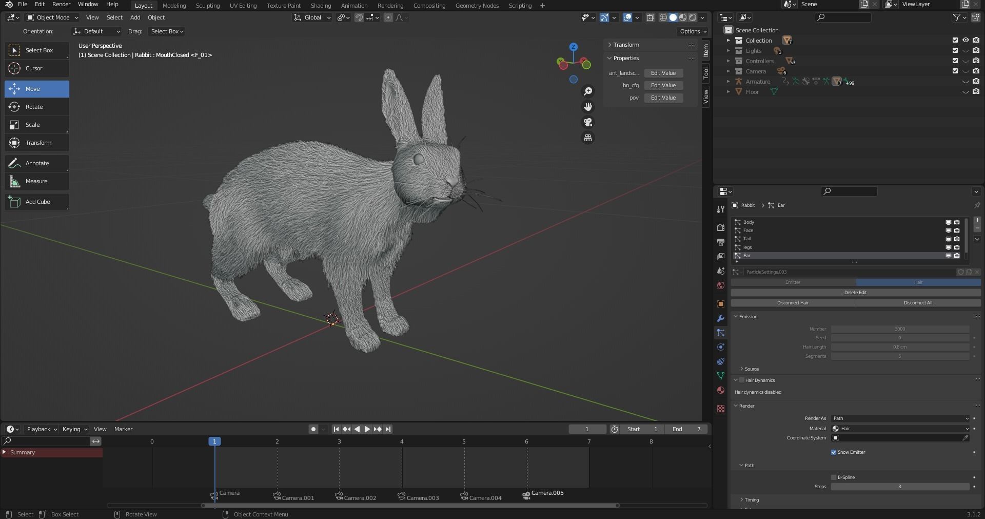 Fur Rabbit Gray V05 Rigged and Animation Low-poly 3D model_14