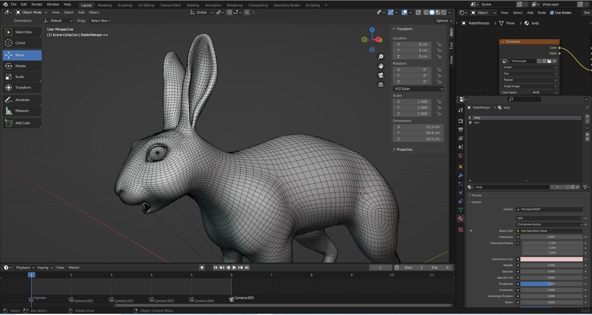 Fur Rabbit Gray V05 Rigged and Animation Low-poly 3D model_20