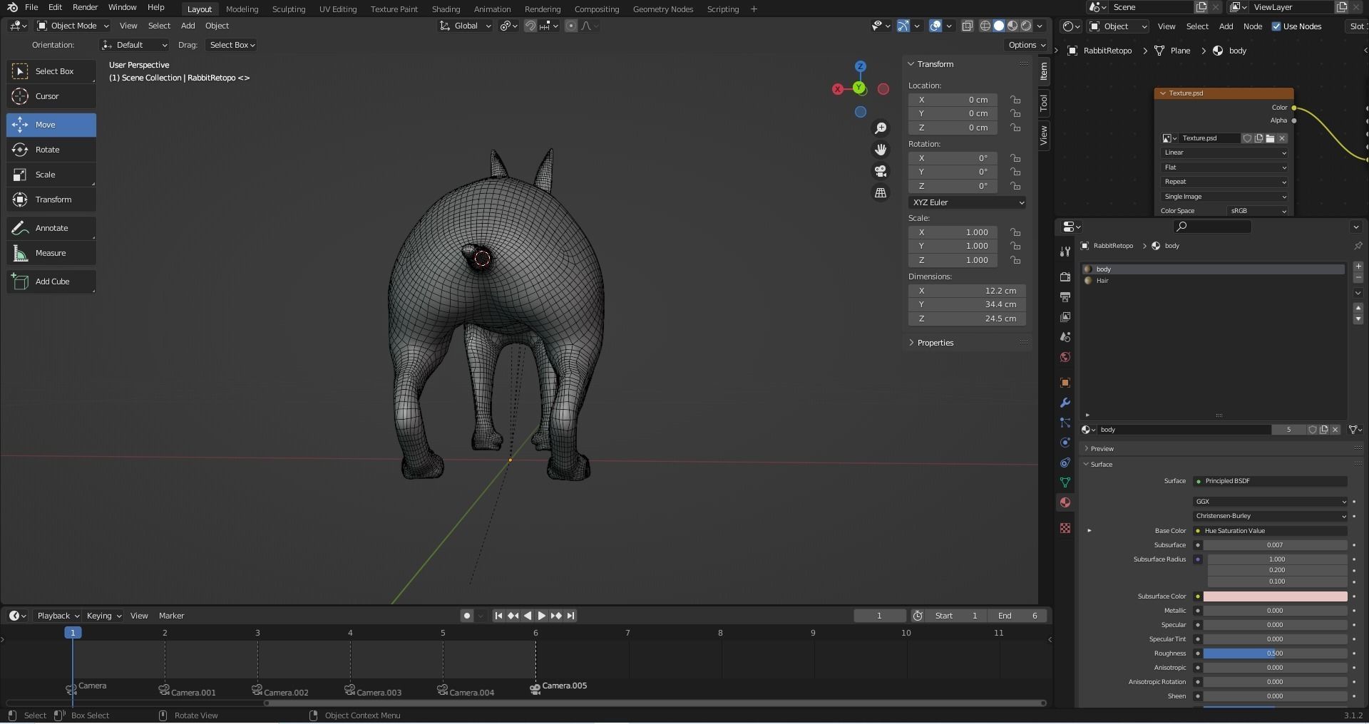 Fur Rabbit Gray V05 Rigged and Animation Low-poly 3D model_18