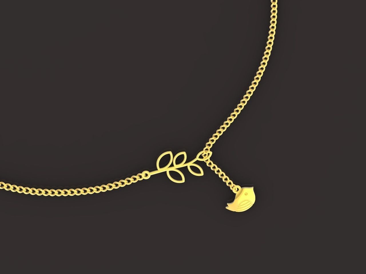 lightweight pendant bird and twig with leaves without stones 3D print model_9