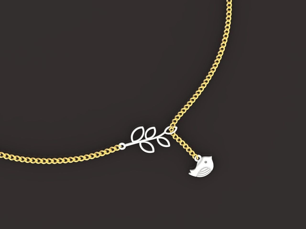 lightweight pendant bird and twig with leaves without stones 3D print model_11