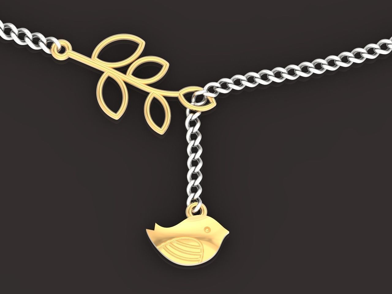 lightweight pendant bird and twig with leaves without stones 3D print model_5