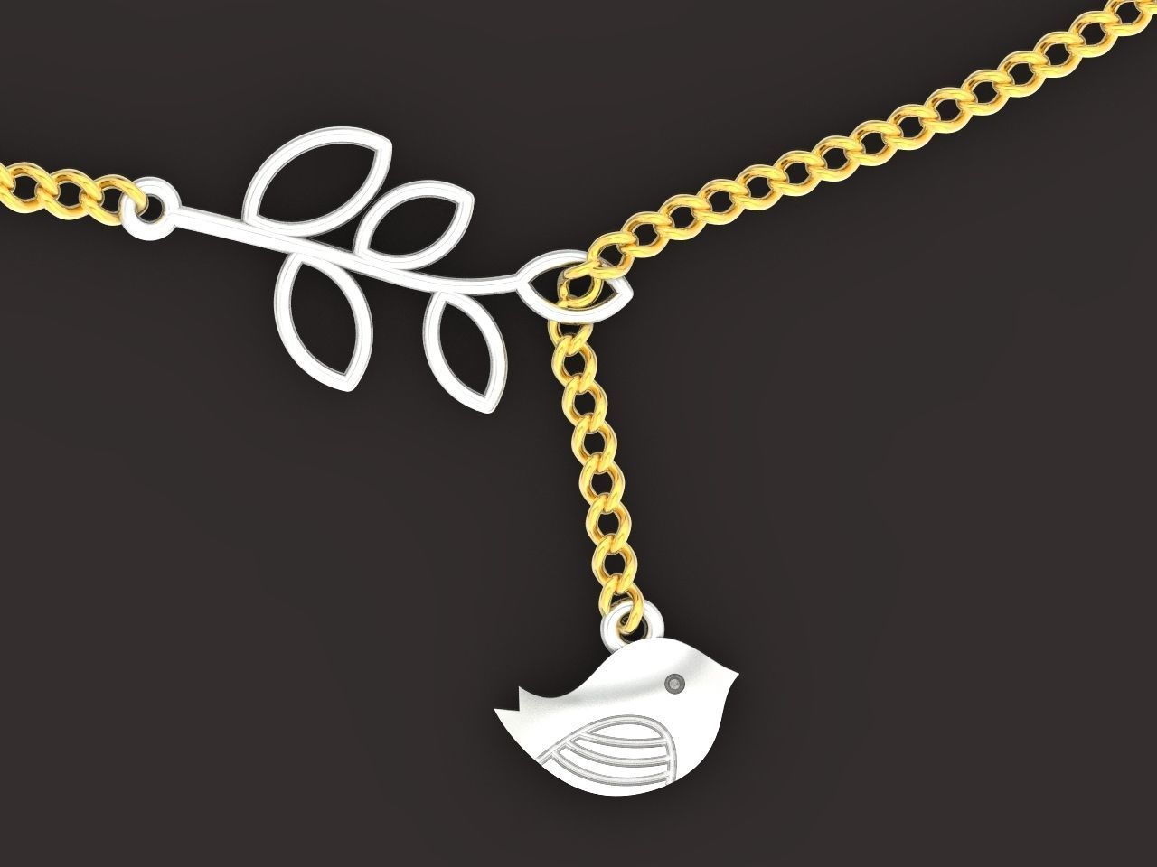lightweight pendant bird and twig with leaves without stones 3D print model_14