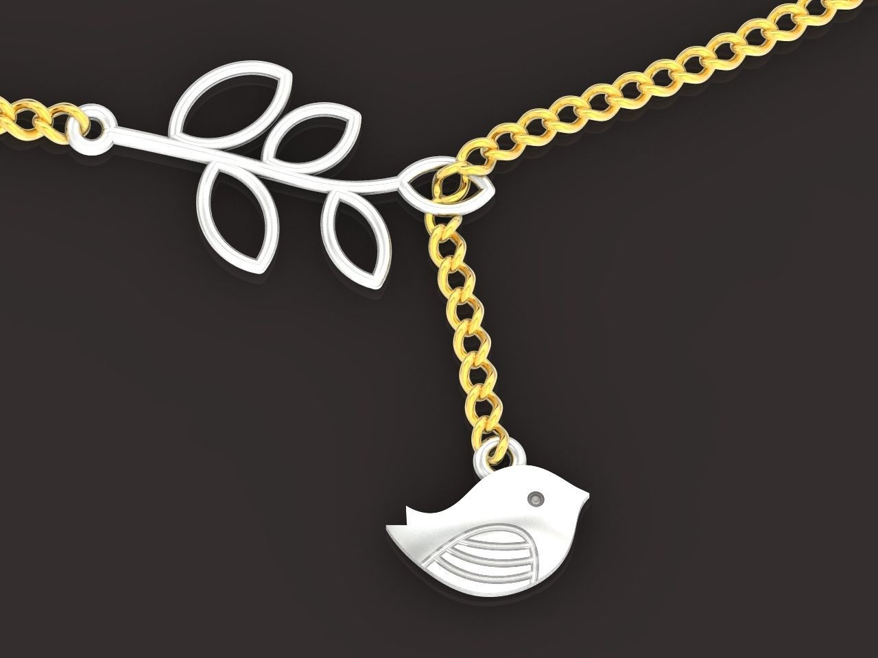 lightweight pendant bird and twig with leaves without stones 3D print model_17