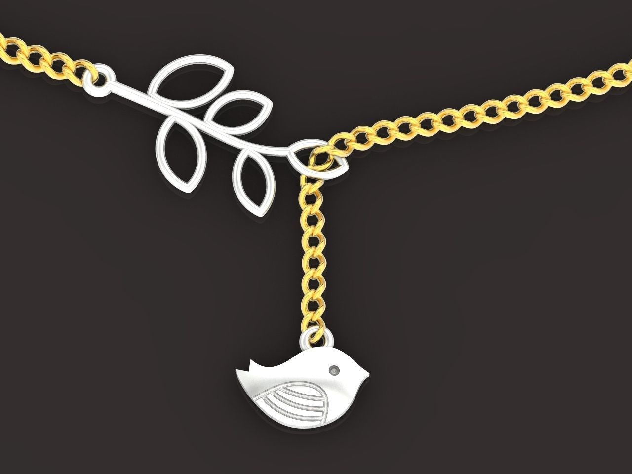 lightweight pendant bird and twig with leaves without stones 3D print model_6