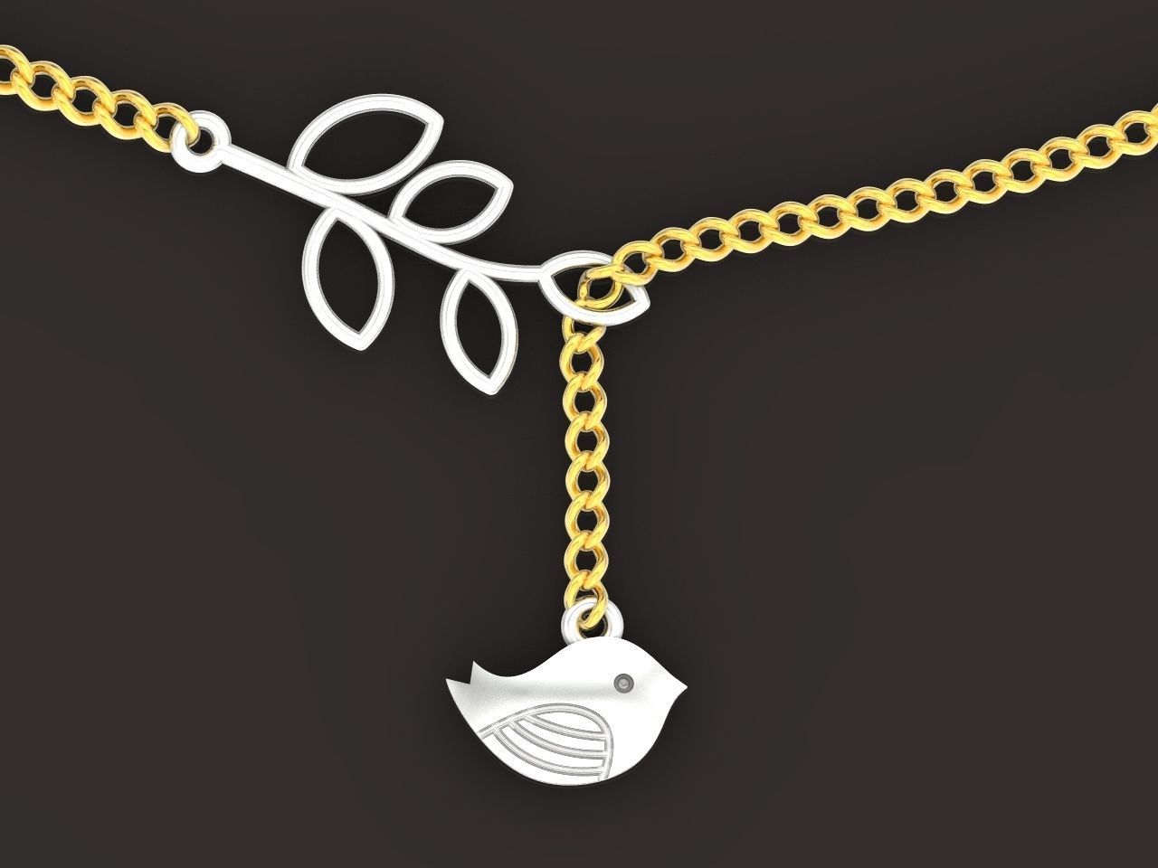 lightweight pendant bird and twig with leaves without stones 3D print model_7