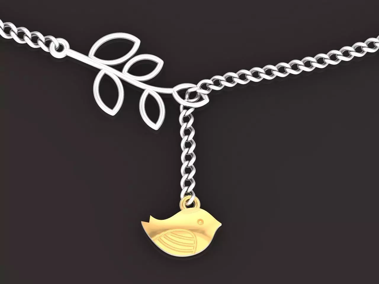 lightweight pendant bird and twig with leaves without stones 3D print model_0