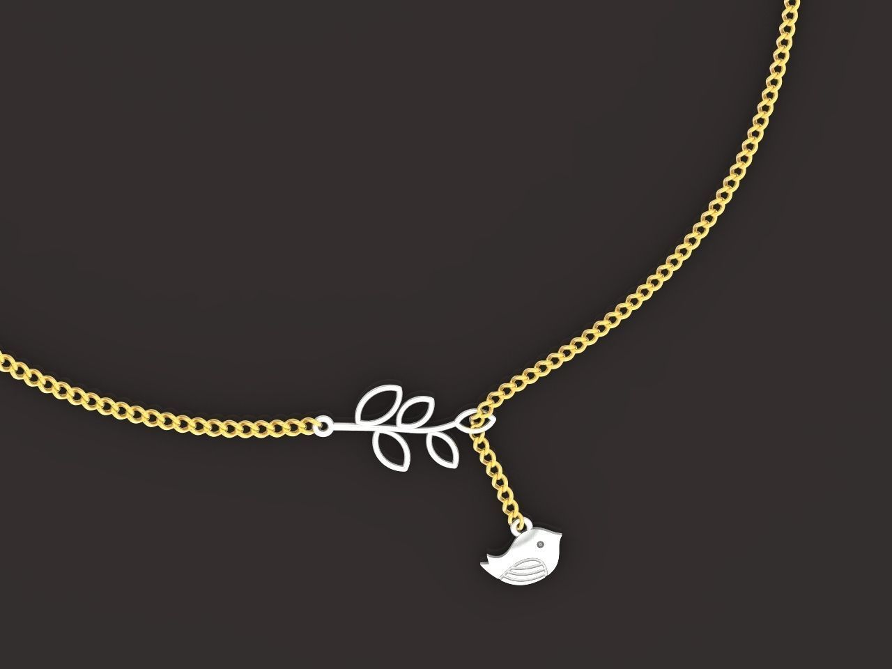 lightweight pendant bird and twig with leaves without stones 3D print model_12
